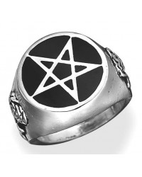 Roseus Pentagram Enameled Pewter Ring