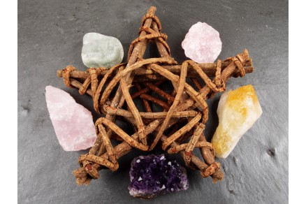 pentagram woven from reeds with crystals