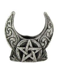 Crescent Moon Pentacle Mini Pewter Candle Holder