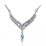 12 Zodiac Symbols Silver Necklace with Teardrop Aquamarine Birthstone