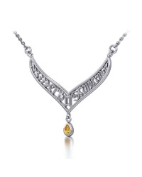 12 Zodiac Symbols Silver Necklace with Teardrop Citrine Birthstone