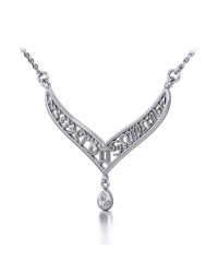 12 Zodiac Symbols Silver Necklace with Teardrop White Cubic Zirconia Birthstone