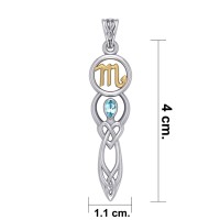 Celtic Goddess Scorpio Zodiac Symbol Pendant with Blue Topaz