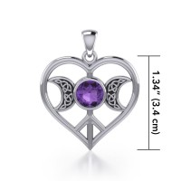 Triple Goddess Love Peace Pendant with Amethyst