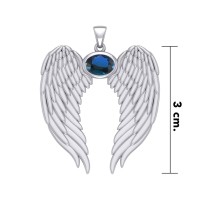 Guardian Angel Wings Pendant with Oval Sapphire Birthstone for September