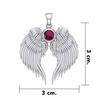 Guardian Angel Wings Silver Pendant with Ruby Birthstone for July