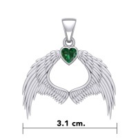 Guardian Angel Wings Pendant with Heart Emerald Birthstone for May