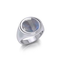 Crescent Moon Rainbow Moonstone Flip Ring