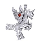 Mythical Winged Unicorn Pendant with Garnet