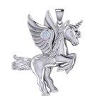 Mythical Winged Unicorn Pendant with Rainbow Moonstone