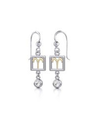 Aries Zodiac Sign Earrings with White Cubic Zirconia