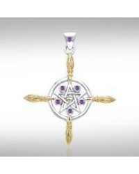 Broomsticks & Star Pendant with Amethyst Gems