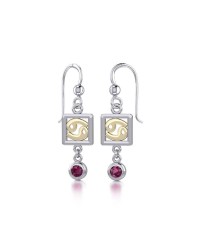 Cancer Zodiac Sign Earrings with Ruby