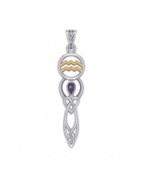 Celtic Goddess Aquarius Zodiac Symbol Pendant with Amethyst