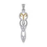 Celtic Goddess Aries Zodiac Symbol Pendant with White Stone