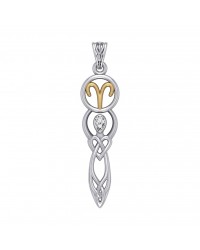 Celtic Goddess Aries Zodiac Symbol Pendant with White Stone