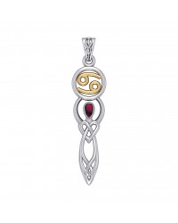 Celtic Goddess Cancer Zodiac Symbol Pendant with Ruby