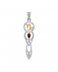 Celtic Goddess Capricorn Zodiac Symbol Pendant with Garnet