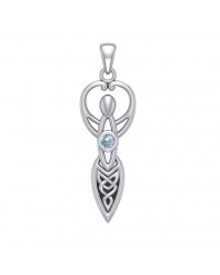 Celtic Goddess Pendant with Aquamarine Birthstone