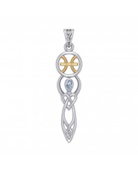 Celtic Goddess Pisces Zodiac Symbol Pendant with Aquamarine