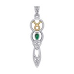 Celtic Goddess Taurus Zodiac Symbol Pendant with Emerald