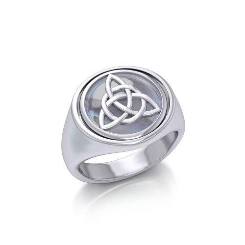 Celtic Triquetra with Rainbow Moonstone Flip Ring | AllWicca