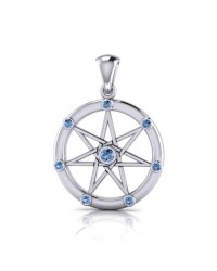 Elven Star with Blue Topaz Gems Silver Pendant