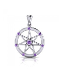 Elven Star with Amethyst Gems Silver Pendant