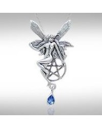 Fairy with Pentagram Silver Pendant & Sapphire Gem