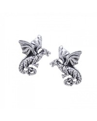 Flying Dragons Silver Post Earrings