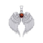 Guardian Angel Wings Silver Pendant with Garnet Birthstone for January