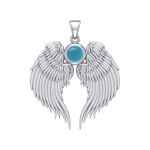 Guardian Angel Wings Silver Pendant with Turquoise Birthstone for December