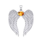 Guardian Angel Wings Pendant with Oval Citrine Birthstone for November