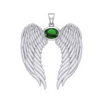 Guardian Angel Wings Pendant with Oval Emerald Birthstone for May