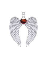 Guardian Angel Wings Pendant with Oval Garnet Birthstone for January