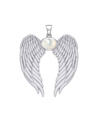 Guardian Angel Wings Pendant with Oval Mother of Pearl Birthstone for June