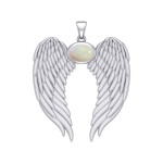 Guardian Angel Wings Pendant with Oval Opal Birthstone for October