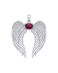 Guardian Angel Wings Pendant with Oval Ruby Birthstone for July