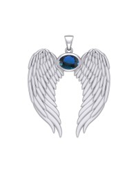 Guardian Angel Wings Pendant with Oval Sapphire Birthstone for September