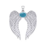 Guardian Angel Wings Pendant with Oval Turquoise Birthstone for December