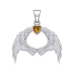 Guardian Angel Wings Pendant with Heart Citrine Birthstone for November