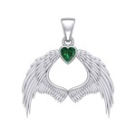 Guardian Angel Wings Pendant with Heart Emerald Birthstone for May