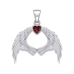 Guardian Angel Wings Pendant with Heart Garnet Birthstone for January