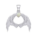 Guardian Angel Wings Pendant with Heart Opal Birthstone for October