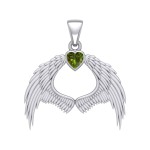 Guardian Angel Wings Pendant with Heart Peridot Birthstone for August