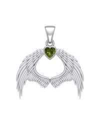 Guardian Angel Wings Pendant with Heart Peridot Birthstone for August