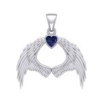 Guardian Angel Wings Pendant with Heart Sapphire Birthstone for September