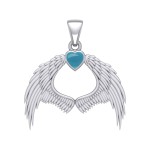 Guardian Angel Wings Pendant with Heart Turquoise Birthstone for December