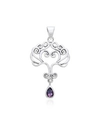 Heart Tree of Life Silver Amethyst Pendant