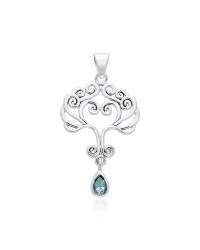 Heart Tree of Life Silver Blue Topaz Pendant